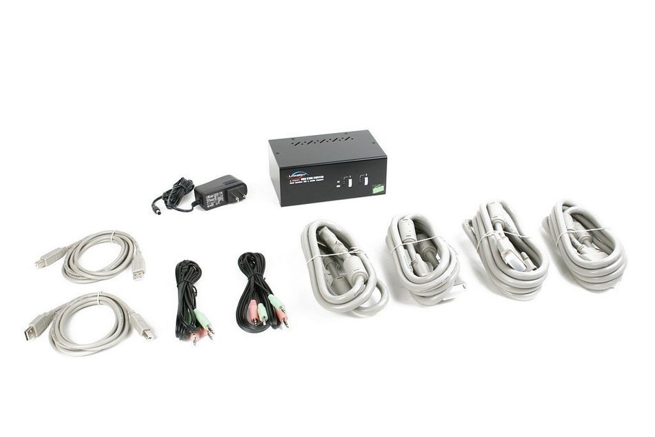 Linkskey 2-Port Dual Monitor DVI/DVI USB KVM + 7.1 Surround/Microphone/USB with Cables (LDV-DM702AUSK) N51