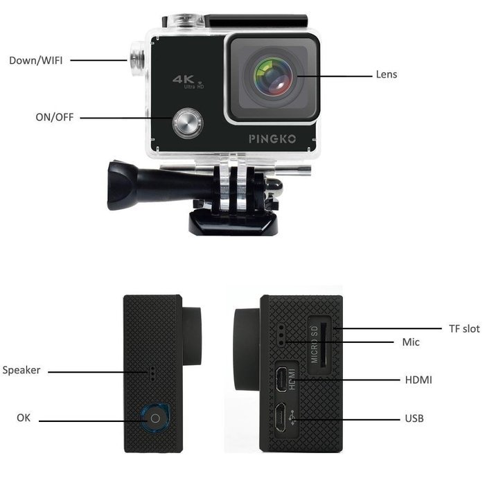 4K WIFI Sport Action Camera,PINGKO 2.0 Inch LCD Screen 12MP 1080P HD 170 Degree Wide Angle Lens Sony Sensor Gyro... N9