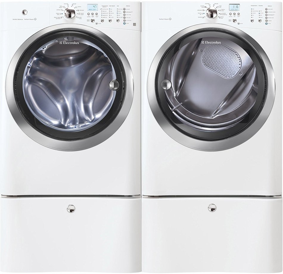 Electrolux IQ-Touch White Front Load Laundry Pair with EIFLS55IIW 27" Washer, EIMGD55IIW 27" Gas Dryer and 2 EPWD15IW...