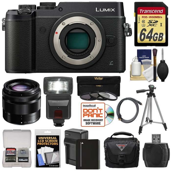 Panasonic Lumix DMC-GX8 4K Wi-Fi Digital Camera Body (Silver) with 12-35mm f/2.8 OIS Lens + 64GB Card + Battery... N11