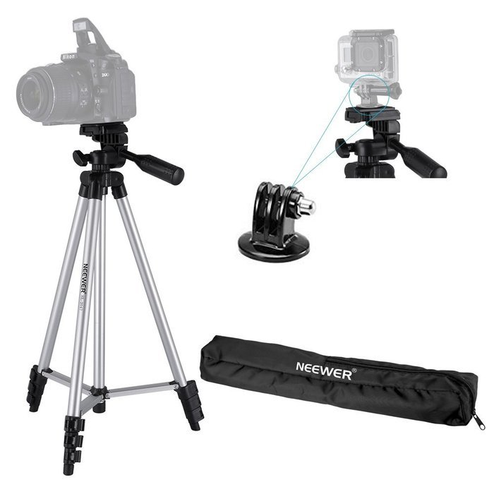 Neewer 53"/135cm Camera Tripod with Universal Tripod Mount Adapter for Gopro Hero1/2/3/3+/4/4Session, Canon Nikon...