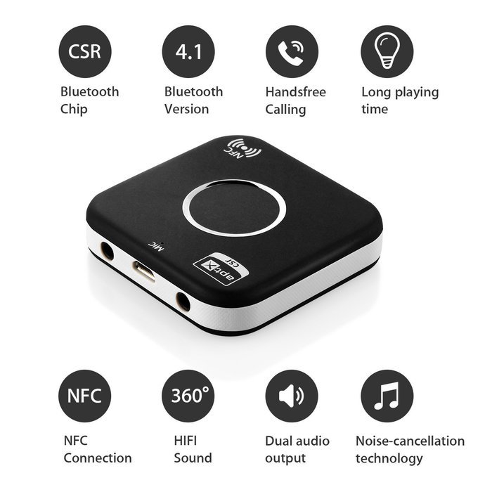 Bluetooth 4.1 Audio Receiver, Wireless Audio Adapter (APTX, NFC-Enabled) with Dual Aux 3.5mm Output and Handsfree...