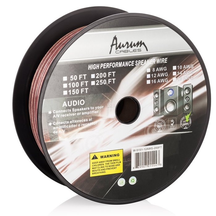 Aurum Cables 12 Gauge Dual Color Transparent PVC Speaker Zip Wire l Green and Regular Transparent I w/ ft markings... N14