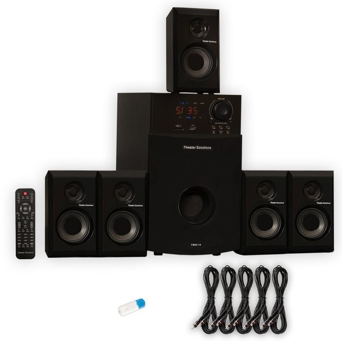 Theater Solutions TS514 Home 5.1 Speaker System with USB Bluetooth FM Tuner and 5 Extension Cables N2