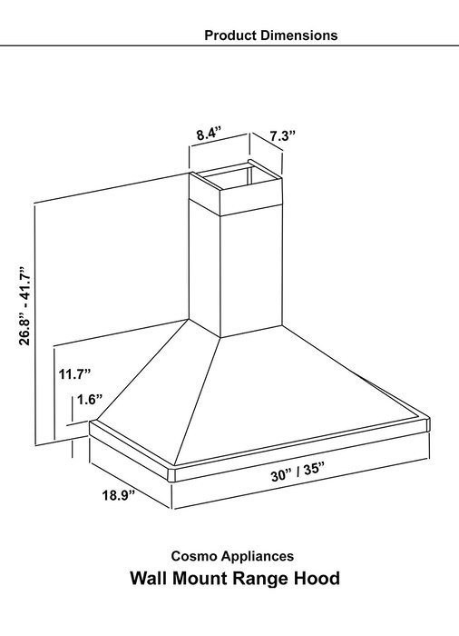 Cosmo 63190 36" Wall Mount Range Hood , Stainless Steel