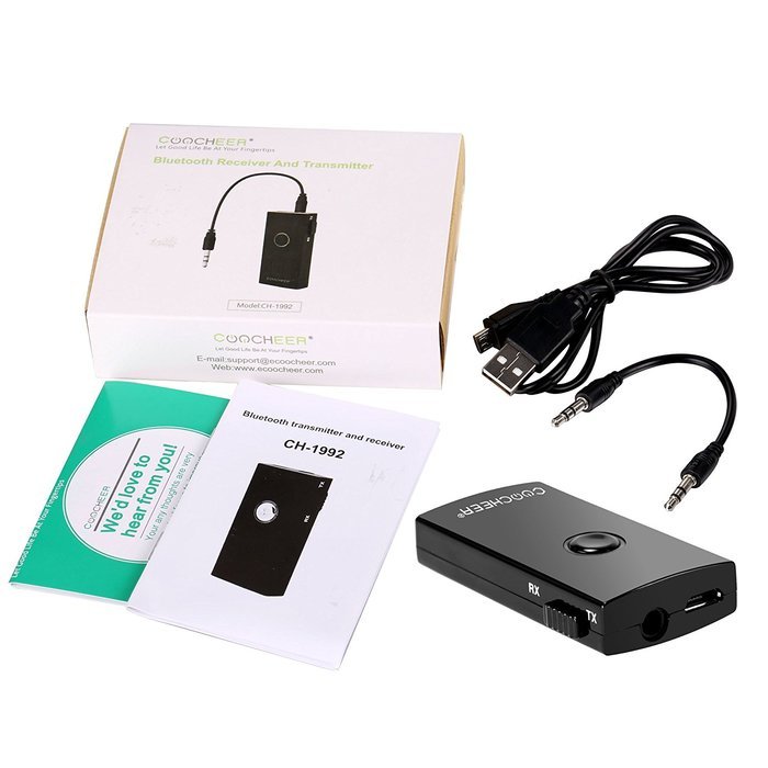 Coocheer 2-In-1 Audio Music Wireless Bluetooth Transmitter and Receiver With 3.5mm Stereo for iPod, PC, TV (Connect...