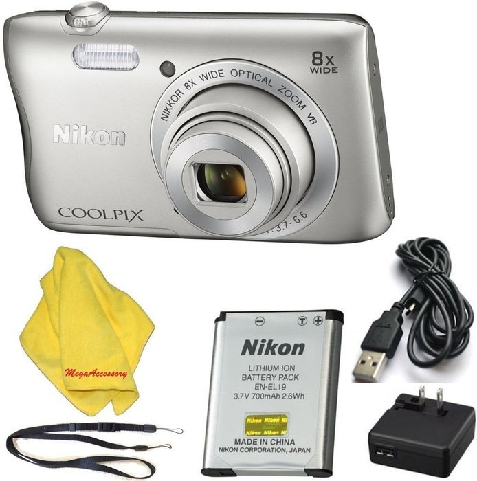 Nikon COOLPIX S3700 Digital Camera with 8x Optical Zoom and Built-In Wi-Fi (Silver) N2