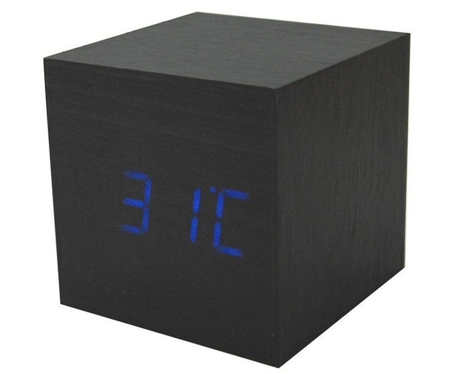 Autek Popular Cube USB Wood Wooden LED Alarm Digital Desk Clock with sound control (Bamboo Blue) N8
