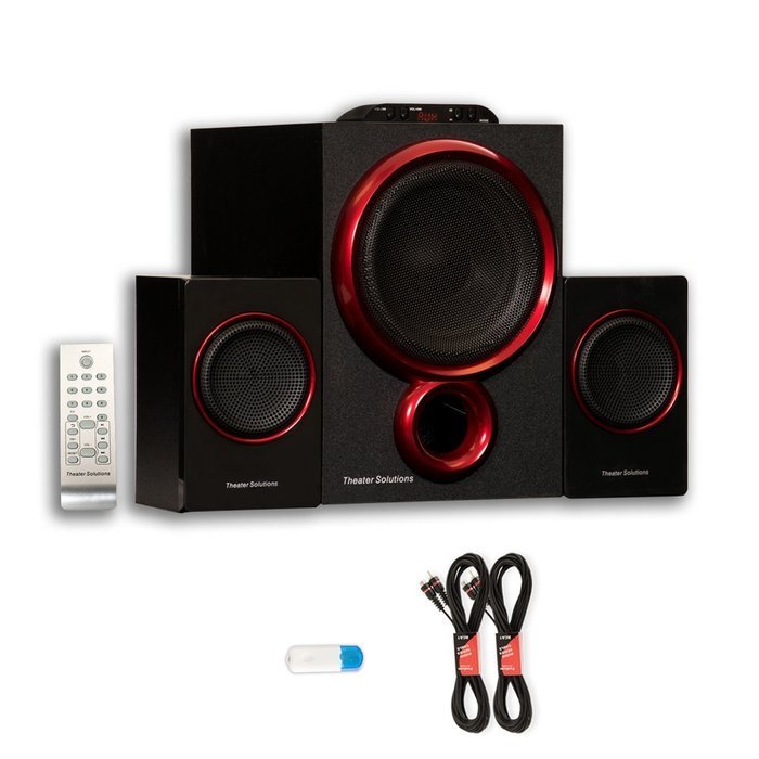 Theater Solutions TS212 Powered 2.1 Speaker System with Bluetooth and 2 Extension Cables