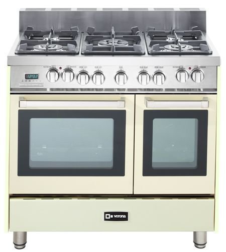 Verona VEFSGE365NDAW 36" Double Oven Dual Fuel Range with 5 Sealed Gas Burners 2.4 cu. ft. Oven Capacity Quiet...