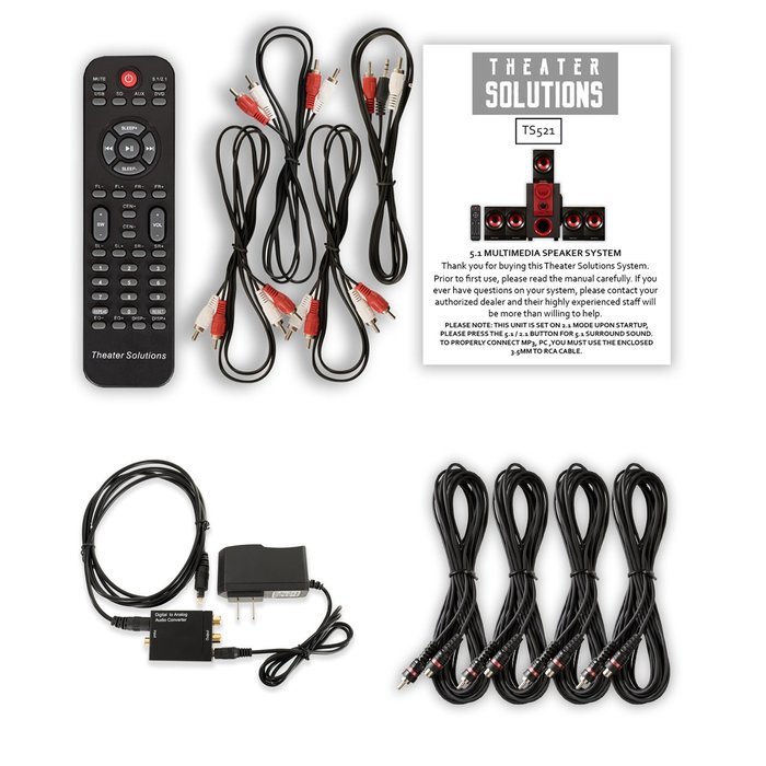 Theater Solutions TS521 Home Theater 5.1 Speaker System with Optical Input and 4 Extension Cables N2