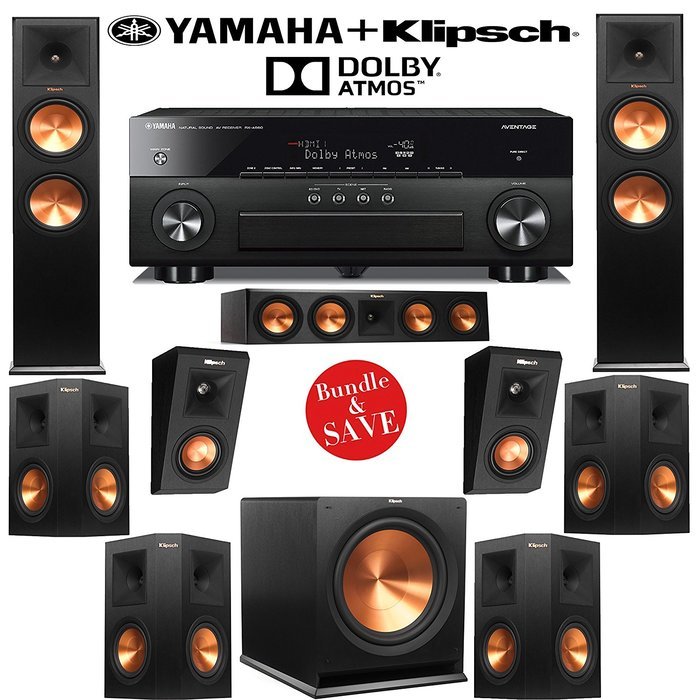 Klipsch RP-280F 7.1.2 Reference Premiere Dolby Atmos Home Theater System with Yamaha RX-A860BL 7.2-Ch A/V Receiver