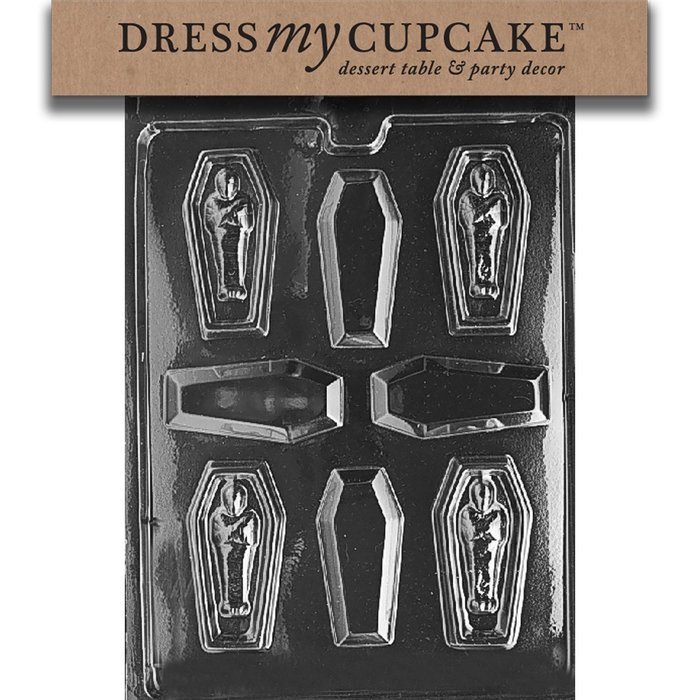 Dress My Cupcake DMCH038 Chocolate Candy Mold, Casket with Mummy, Halloween