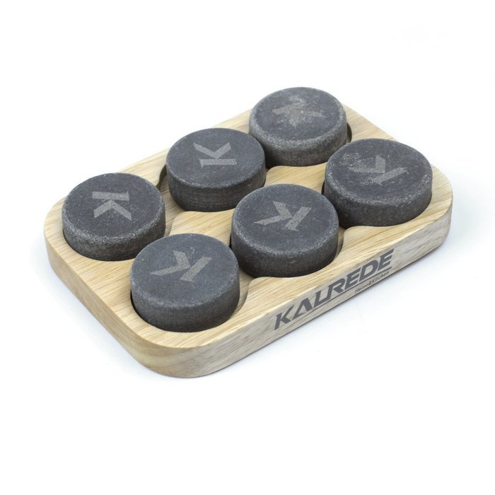 KALREDE Whiskey Stones Set of 6 Circular Drink Rocks for Chilling Wine or Any Other Beverages with a Wooden Tray...