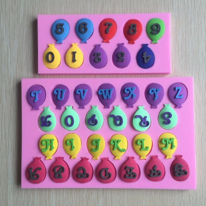 2pcs Balloon Alphabet Letters & Numbers Silicone Fondant Mold Cake Decorating Pastry Gum Pastry Tool Kitchen Tool... N3