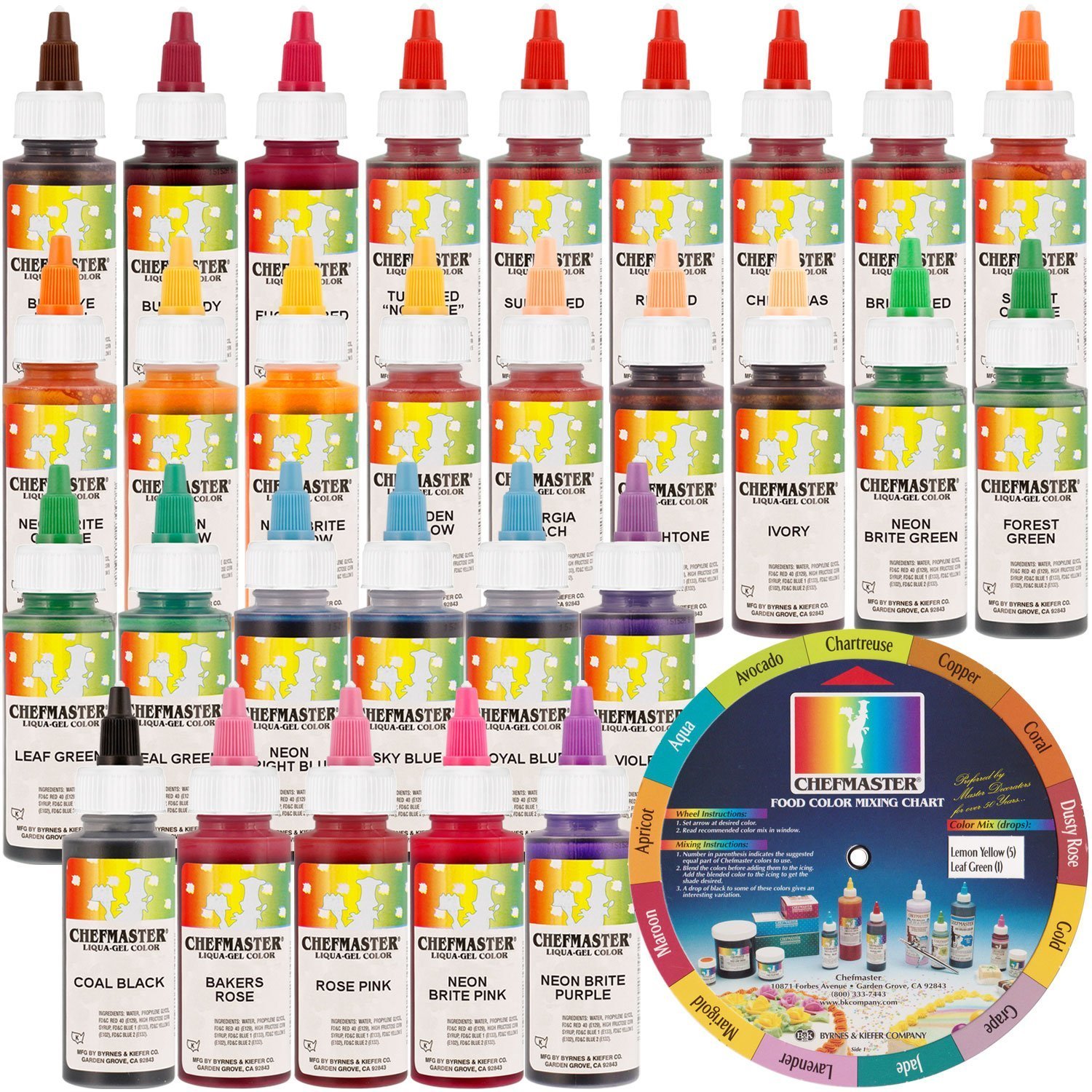 Chefmaster by US Cake Supply Liqua-Gel 2.3-Ounce Cake Food Coloring 30 ...