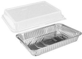Handi-Foil 13&quot; x 9&quot; Oblong Aluminum Foil Disposable Cake Pan with Clear Dome Lids - HFA REF # 394-WDL (100)