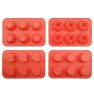 Cupcake Pan, Silicone Cake Mold with Steel Edge 4 Packs 24 Cups Silivo Muffin Mold Round, Heart, Spiral, Flower... N7
