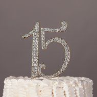 15 Cake Topper 15th Birthday Anniversary Quincea&ntilde;era Rhinestone Number Decoration (Silver) N8