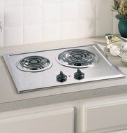 GE : JP201CBSS 21in Electric Cooktop, 2 Coil Elements, Removable Drip Bowls - Stainless Steel