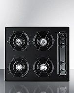 TNL03P 24" wide cooktop in black, with four burners and battery start ignition