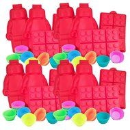 Large Silicone Minifigure + Brick Ice Cube Tray, Jello, Gummy Candy &amp; Cupcake Baking Mold for Lego Lovers (4 Sets...