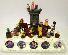 Super Mario Brothers 25 Piece Deluxe Game Scene Birthday Cake Topper Set Featuring Mario, Princess Peach, Luigi... N2