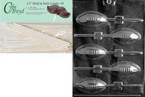 Cybrtrayd 45St50-S026 Football Lolly Sports Chocolate Candy Mold with 50-Pack 4.5-Inch Lollipop Sticks