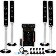 Acoustic Audio AAT1000 Tower 5.1 Speaker System with USB Bluetooth Optical Input and 5 Extension Cables N2