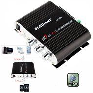 ELEGIANT 200W 12V Mini Hi-Fi Amplifier Booster Radio MP3 Stereo with Power Adapter for Car Motorcycle Home Black... N24