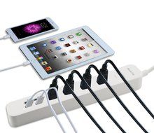 ISELECTOR 4-Outlet Surge Protector with 4 USB Output Power Strip Charging Station - 5 Feet Cord N8