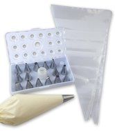 17 Piece Cake &amp; Cupcake Decorating Tips Kit Stainless Steel Icing Nozzles &amp; Set Of 16in Disposable Piping Bags... N4