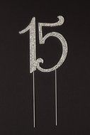 15 Cake Topper 15th Birthday Anniversary Quincea&ntilde;era Rhinestone Number Decoration (Silver) N10