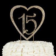 15 Cake Topper 15th Birthday Anniversary Quincea&ntilde;era Rhinestone Number Decoration (Silver) N13