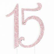 15 Cake Topper 15th Birthday Anniversary Quincea&ntilde;era Rhinestone Number Decoration (Silver) N14