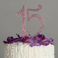 15 Cake Topper 15th Birthday Anniversary Quincea&ntilde;era Rhinestone Number Decoration (Silver) N15