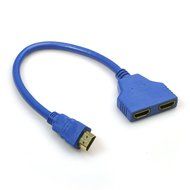 GBSELL HDMI 1 to 2 Split Double Signal Adapter Convert Cable for Video TV HDTV Blue