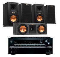 Klipsch Home Theater System Bundle (RP-150M (2-Pair), RP-250C) with Receiver (Onkyo TX-RZ800 - Cherry) N23