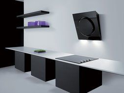 Elica EMI422BL Black Mini Om 22" Wall Mounted Range Hood with 450 CFM Internal Blower and Three Speed Light Soft...