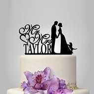 Personalized Wedding Cake Topper with Dog, Mr and Mrs Cake Topper Letters, Monogram Wedding Cake Topper