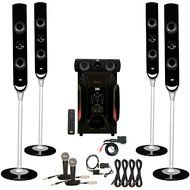 Acoustic Audio AAT1000 Tower 5.1 Speakers with Bluetooth Optical Input 2 Mics and 4 Extension Cables N2