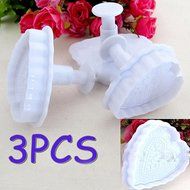 Joylive 3PCS Heart Cake Fondant Decorating Mold Cutter Cookies Sugarcraft Plunger Mould