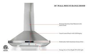 30" 450 CFM Convertible Wall Mount Range Hood