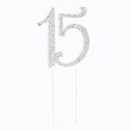 15 Cake Topper 15th Birthday Anniversary Quincea&ntilde;era Rhinestone Number Decoration (Silver) N16