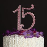 15 Cake Topper 15th Birthday Anniversary Quincea&ntilde;era Rhinestone Number Decoration (Silver) N18