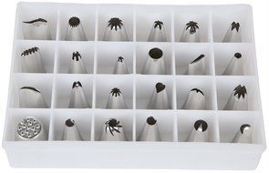 Reusable Cake Decorating Icing Supplies- Piping Pastry Bag (18&quot;) and Tip Set- 24 Pieces with Storage Box N4