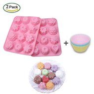 BonDream 12-Cavity Silicone Floral Non Stick Bakeware Cake Bread Mold Chocolate Candy Baking Mould,Set of 2-6...