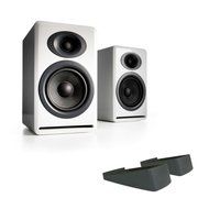 Audioengine P4 Premium Passive Bookshelf Speakers (White) with DS2 Desktop Speaker Stands (Black) N7