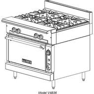 Vulcan V4B36C V Series Heavy Duty Range gas 36" (4) 33,000 BTU open burners conv