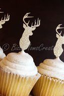 Set of 12 - Gold Glitter Deer Cupcake Toppers - Birthday Cupcake Topper, birthday cake topper, wedding cupcake... N3